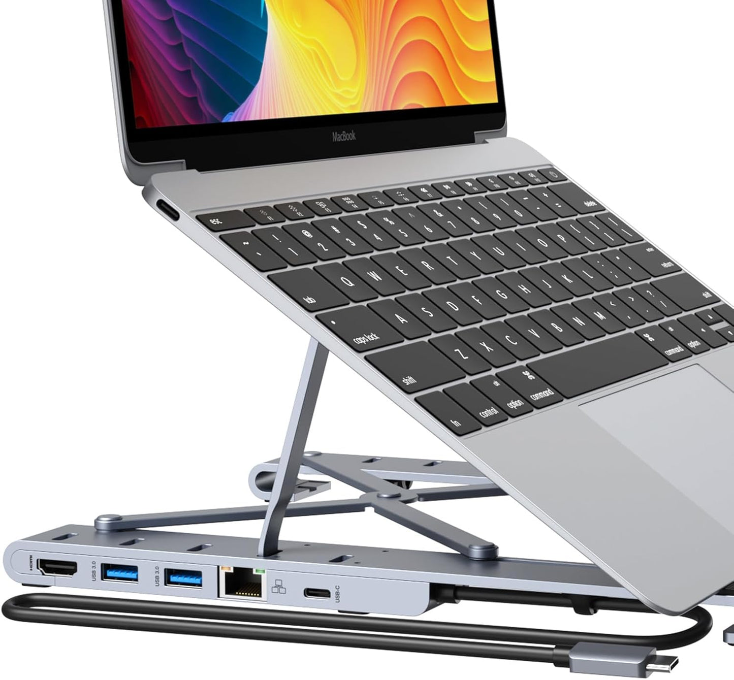 8-in-1 Laptop Stand Hub – USB-C Dock – Adjustable Ergonomic Riser for Neck Pain Relief & Posture Correction
