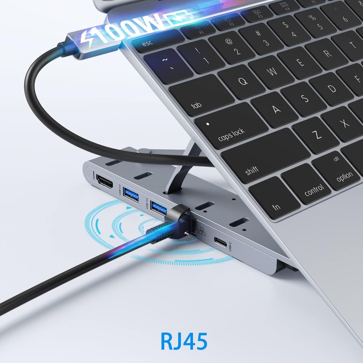 8-in-1 Laptop Stand Hub – USB-C Dock – Adjustable Ergonomic Riser for Neck Pain Relief & Posture Correction
