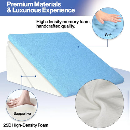 Orthopedic Memory Foam 3-Piece Bed Wedge Pillow Set for Sleeping & Recovery