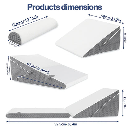 Orthopedic Memory Foam 3-Piece Bed Wedge Pillow Set for Sleeping & Recovery