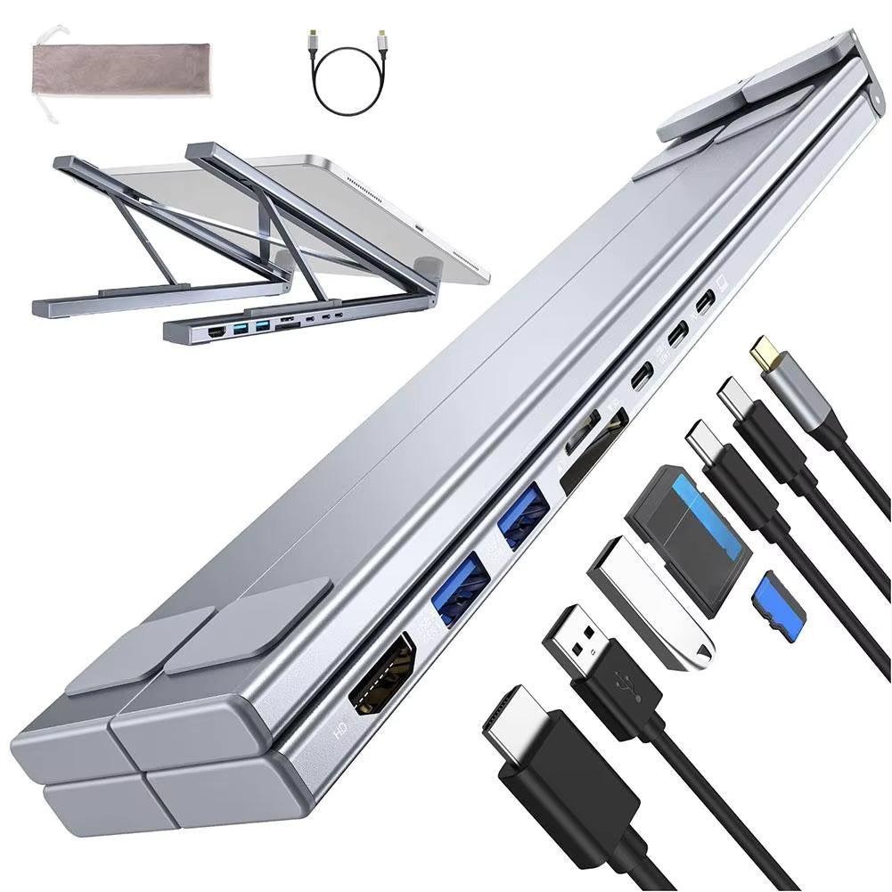 8-in-1 Laptop Stand Hub – USB-C Dock – Adjustable Ergonomic Riser for Neck Pain Relief & Posture Correction