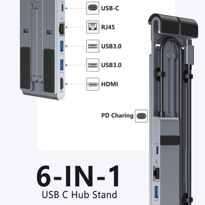 8-in-1 Laptop Stand Hub – USB-C Dock – Adjustable Ergonomic Riser for Neck Pain Relief & Posture Correction